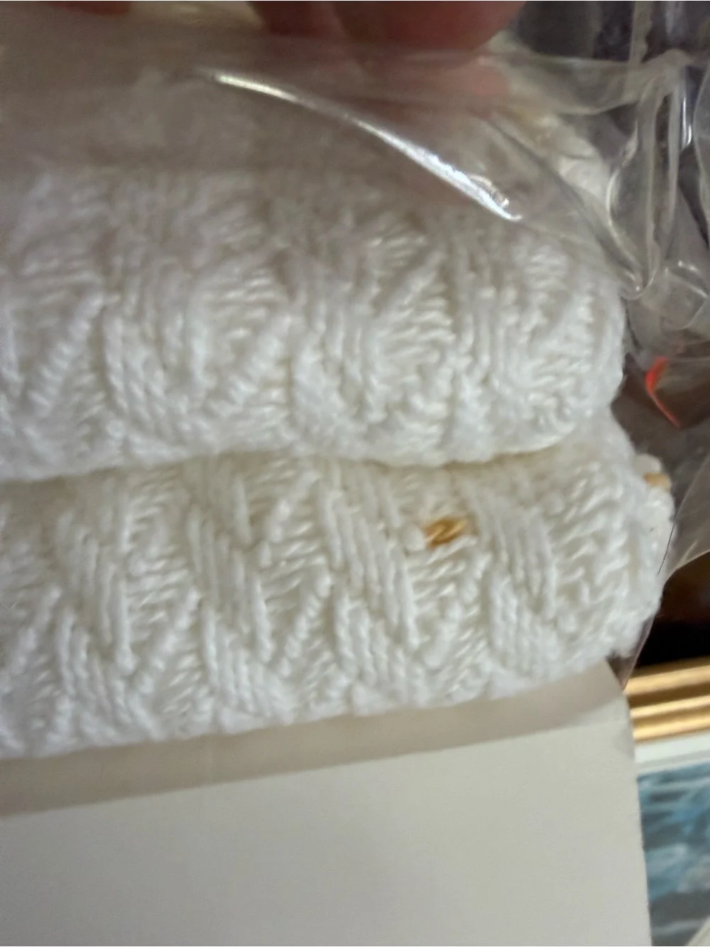 Ralph Lauren White Herringbone Cotton Blanket with Brown RLL Logo